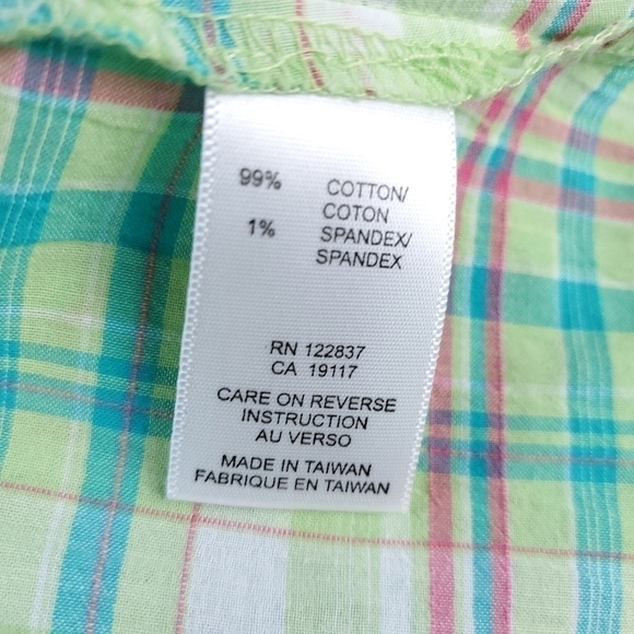 Madison Hill Green Pink Plaid Casual Button Down Shirt Sz Medium Petite - Picture 6 of 12